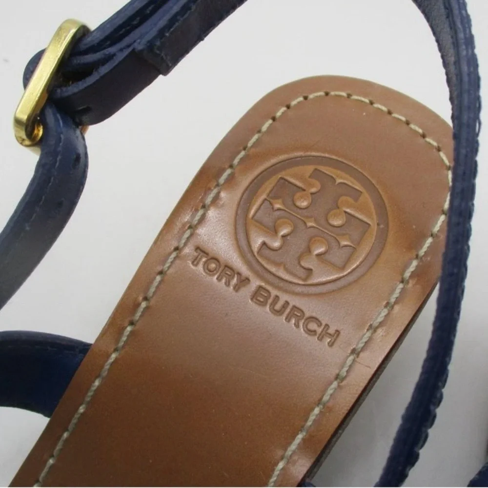 Tory Burch Royal Blue Casey Leather Sandals (Size 8)